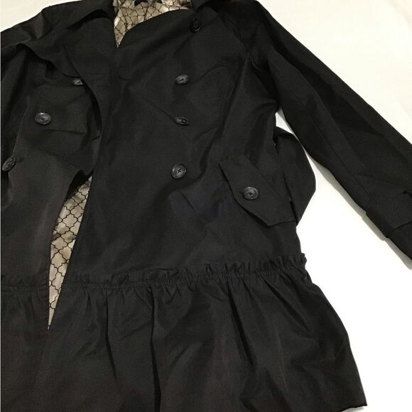 Sandro Studio Black Wrap Coat Double Breast Self Tie Belt Ruffle Hem Large - Picture 11 of 15